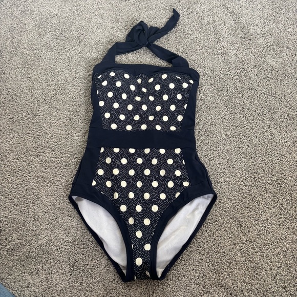 Boden Other - Boden Santorini Navy Blue White Polka Dot Halter Neck Swimsuit Size 2
